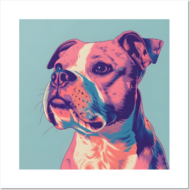 Retro Staffordshire Bull Terrier: Pastel Pup Revival Wall Art by NatashaCuteShop